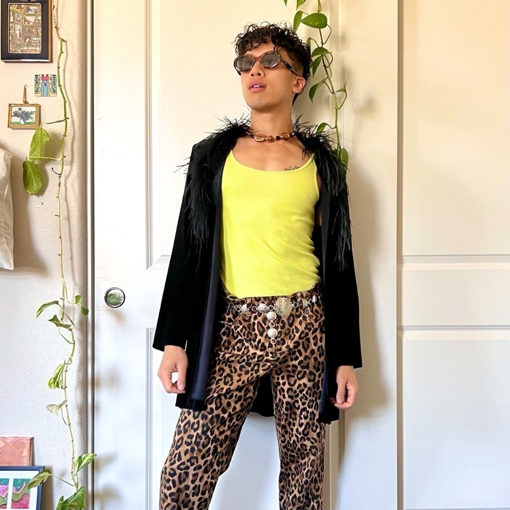 Y2K Black Feather-Lined Cardigan
